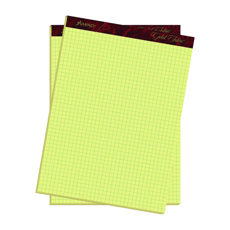 Ampad Gold Fibre Canary Quadrille Pads, Stapled with Perforated Sheets, Quadrille Rule (4 sq/in), 50 Canary 8.5 x 11.75 Sheets (TOP22143)