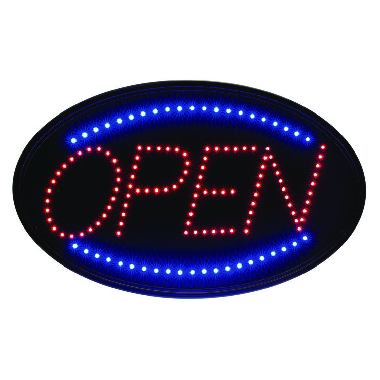 ALPINE INDUSTRIES LED Oval Open Sign, 23 x 14, Black Frame, Blue/Red Graphics (ALHALP49702)