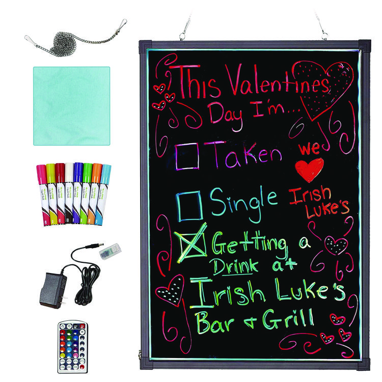 ALPINE INDUSTRIES LED Illuminated Hanging Message Writing Board, Black 22" x 30" Surface, Black 23.6" x 31.5" Frame (ALHALP49504)