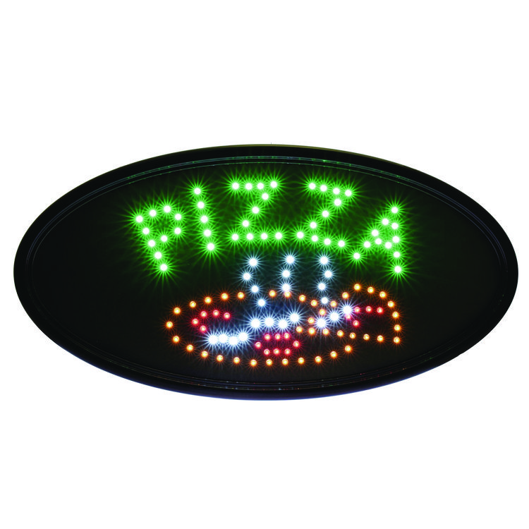 ALPINE INDUSTRIES LED Oval Pizza Sign, 23 x 14, Black Frame, Green/Orange/Red/White Graphics (ALHALP49707)