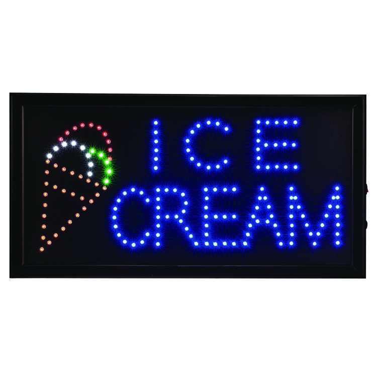 ALPINE INDUSTRIES LED Rectangular Ice Cream Sign, 19 x 10, Black Frame, Blue/Green/Orange/Red/White Graphics (ALHALP49713)