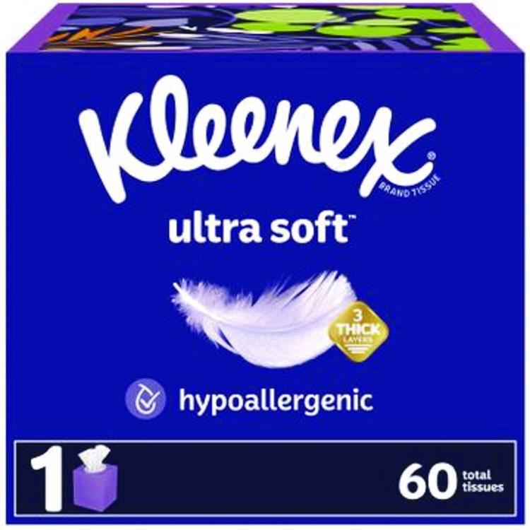 Kleenex Ultra Soft Facial Tissue, 3-Ply, White, 60 Sheets/Box, 18 Boxes/Carton (KCM54278)