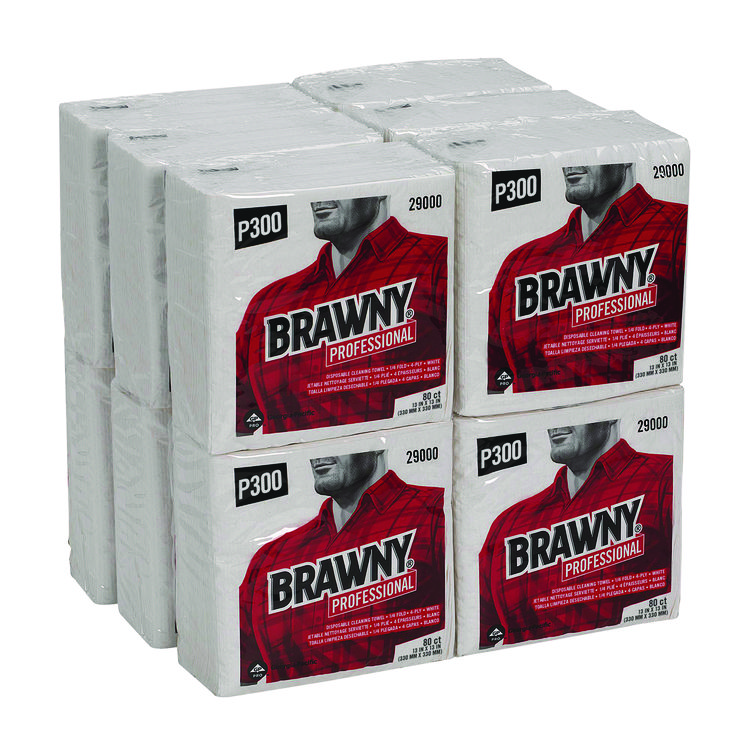 Brawny Professional All Purpose Wipers, 3-Ply, 13 x 13, White, 80 Wipers/Pack, 12 Packs/Carton (GPC290)