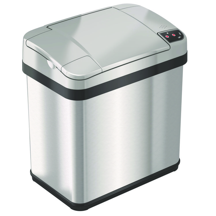 HLS COMMERCIAL Rectangular Sensor Trash Can, 2.5 gal, Plastic, Silver (HLMHLS02SS)