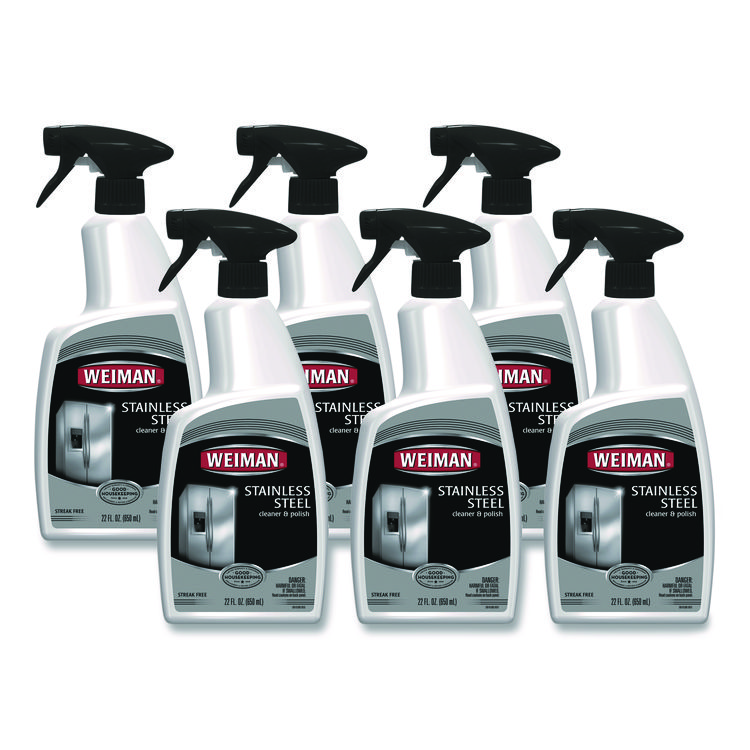 WEIMAN Stainless Steel Cleaner and Polish, Floral Scent, 22 oz Spray Bottle, 6/Carton (WMN108)