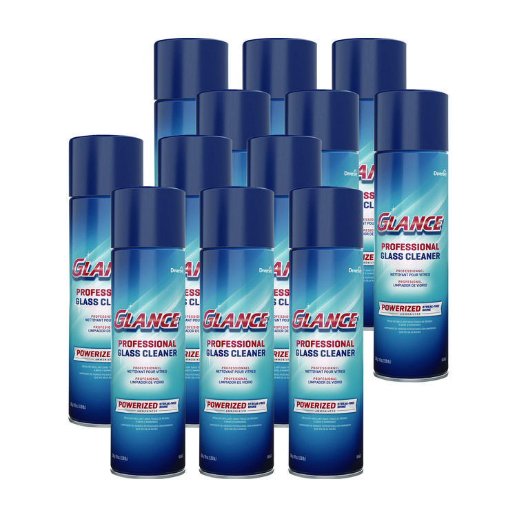 Diversey Glance Powerized Glass and Surface Cleaner, Ammonia Scent, 19 oz Aerosol Spray, 12/Carton (DVO101109731)