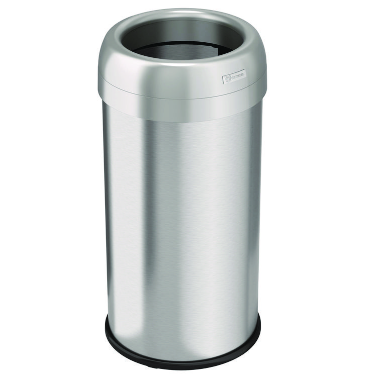HLS COMMERCIAL Open Top Trash Can, Round, 16 gal, Plastic/Stainless Steel, Silver (HLMHLS16STR)