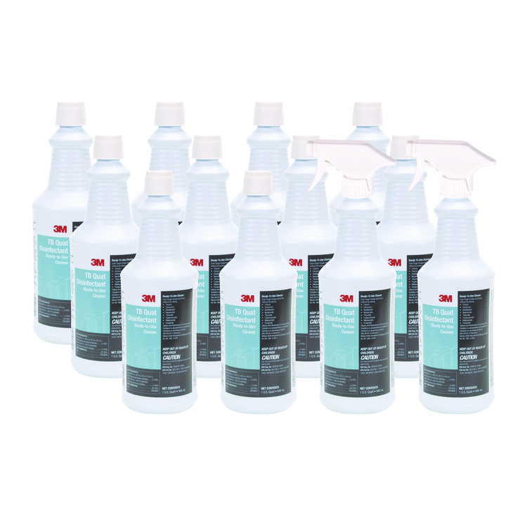3M TB Quat Disinfectant Ready-to-Use Cleaner, 32 oz Bottle, 12 Bottles and 2 Spray Triggers/Carton (MMM29612)