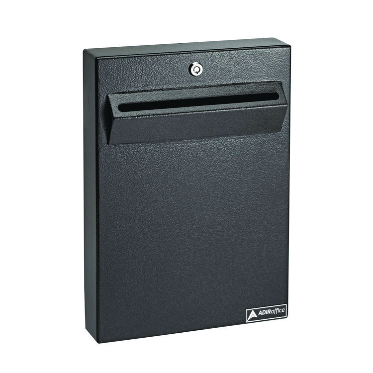 ADIROFFICE Large Wall Mounted Weatherproof Steel Secure Drop Box, 11 x 2.4 x 16, Black (ALHI63114BLK)
