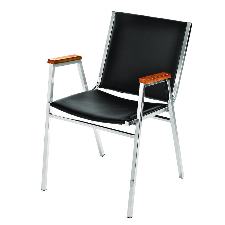 ADIROFFICE Vinyl Chrome Frame Stackable Office Chair, 16.5 x 22 x 32, Black Seat, Black Back, Chrome Base (ALHI63802BK)