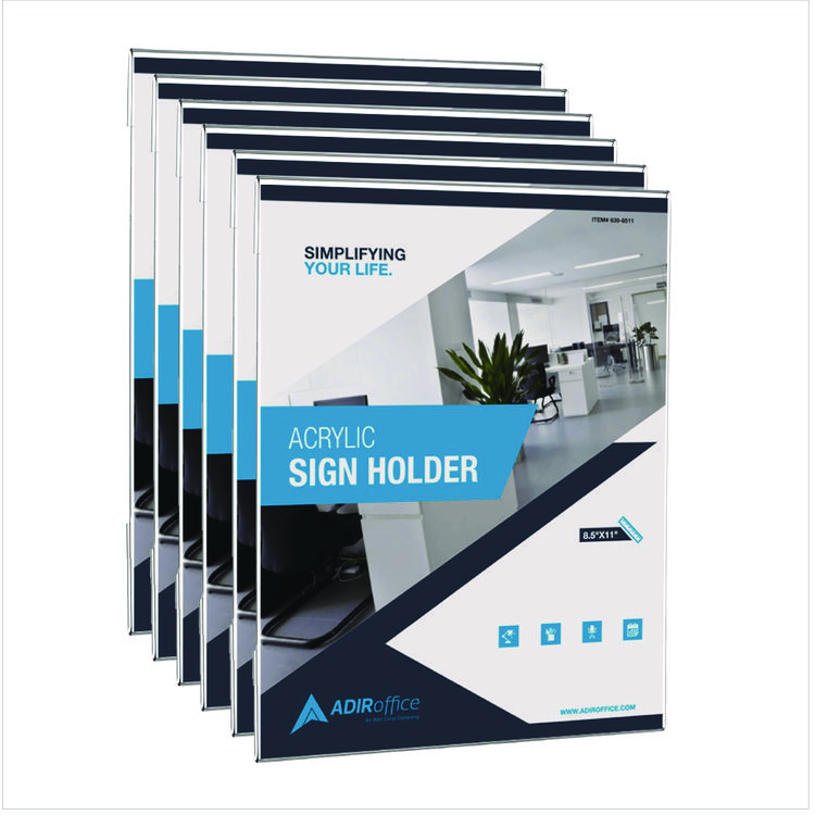 ADIROFFICE Wall Mount Side-Loading Acrylic Sign Holders, 8 x 11, Clear Frame, 6/Pack (ALHI63985116WM)