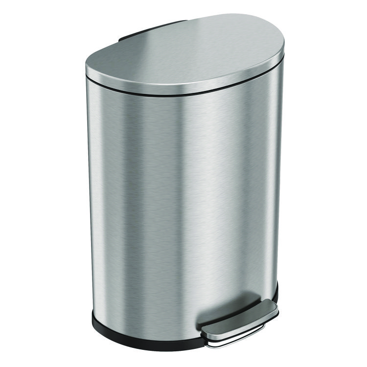HLS COMMERCIAL Step Pedal Trash Can, 13 gal, Half-Round Plastic/Stainless Steel, Silver (HLMHLSS13D)