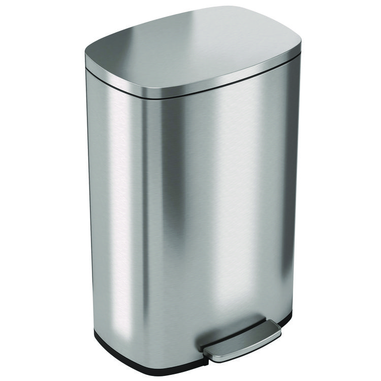 HLS COMMERCIAL Step Pedal Trash Can, 13 gal, Plastic/Stainless Steel, Silver (HLMHLSS13R)