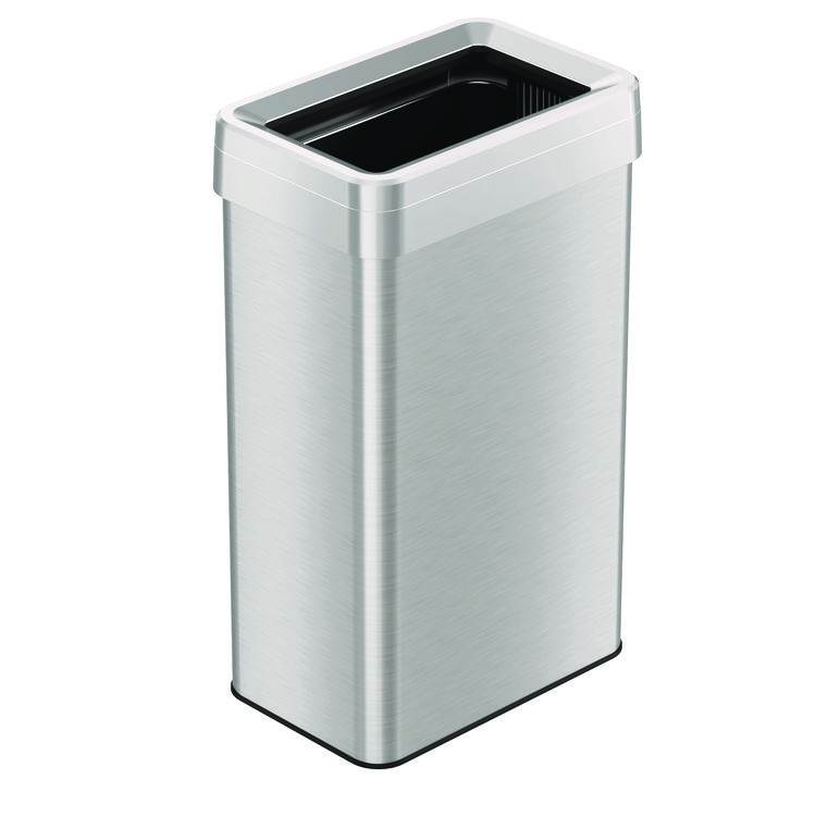 HLS COMMERCIAL Open Top Trash Can, Rectangular, 18 gal, Plastic/Stainless Steel, Silver (HLMHLS18UOT)