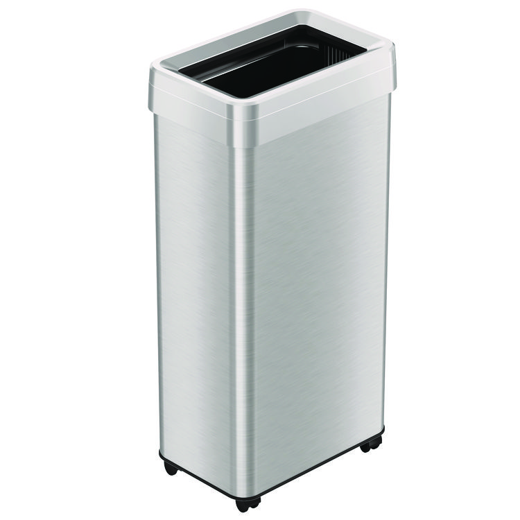 HLS COMMERCIAL Open Top Trash Can with Wheels, 21 gal, Plastic/Stainless Steel, Silver (HLMHLS21UOTM)