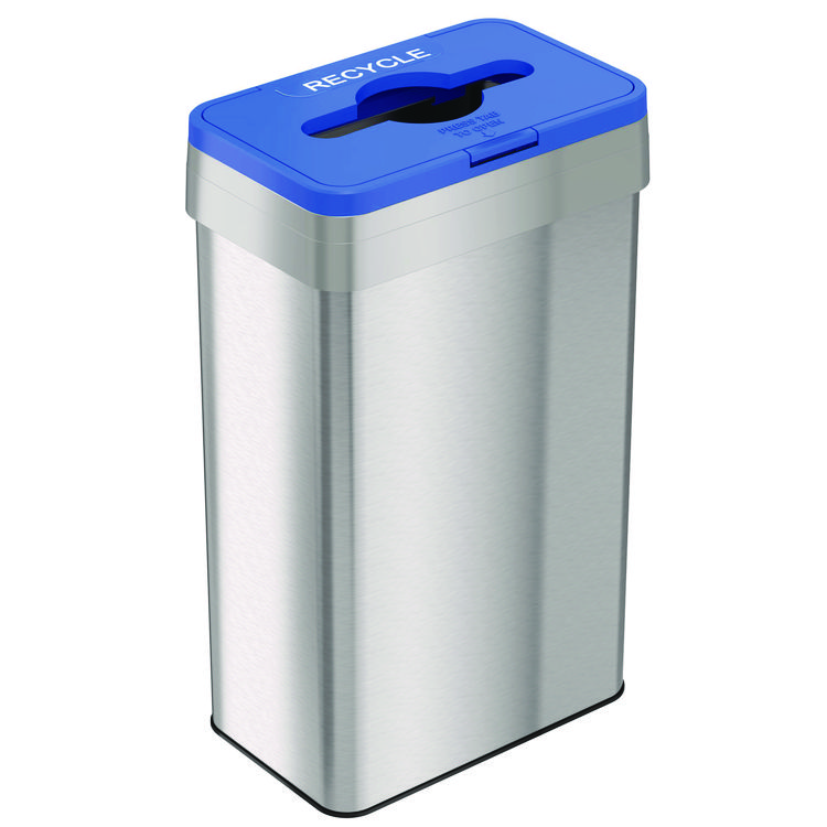 HLS COMMERCIAL Open Top Recycle Bin with Color-Coded Lid, 21 gal, Plastic/Stainless Steel, Silver/Blue (HLMHLS21UOTREC)
