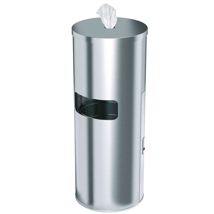 HLS COMMERCIAL Side-Entry Trash Can with Gym Wipe Dispenser, 9 gal, Stainless Steel, Silver (HLMHLSC09WSR)