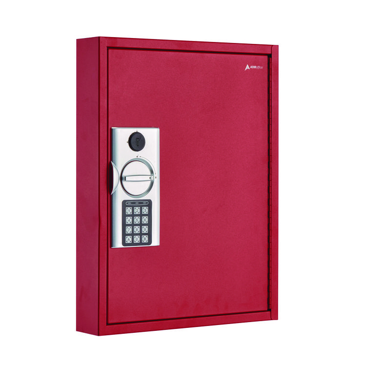 ADIROFFICE Steel Digital Lock Key Cabinet, 60-Key, 13 x 2.6 x 17, Stainless Steel 304, Red (ALHI68060RED)