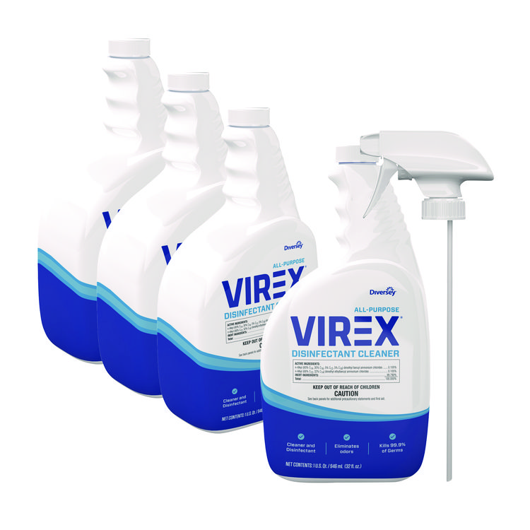 Diversey Virex All-Purpose Disinfectant Cleaner, Lemon Scent, 32 oz Spray Bottle, 4/Carton (DVOCBD540540)