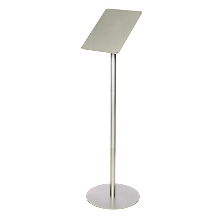 deflecto Floor Sign Display with Rear Literature Pocket, 8.5 x 11 Insert, 45" Tall, Silver (DEF692045)