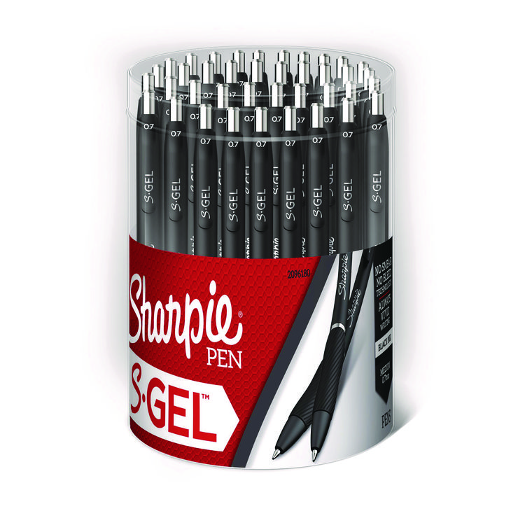 Sharpie S-Gel S-Gel High-Performance Gel Pen, Retractable, Medium 0.7 mm, Black Ink, Black Barrel, 36/Pack (SAN2096180)