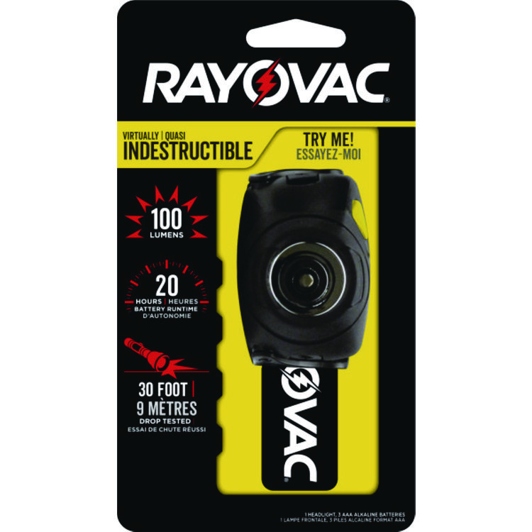 Rayovac Virtually Indestructible LED Headlight, 3 AAA Batteries (Included), 30 m Projection, Black (RAYDIYHL3AAABTA)