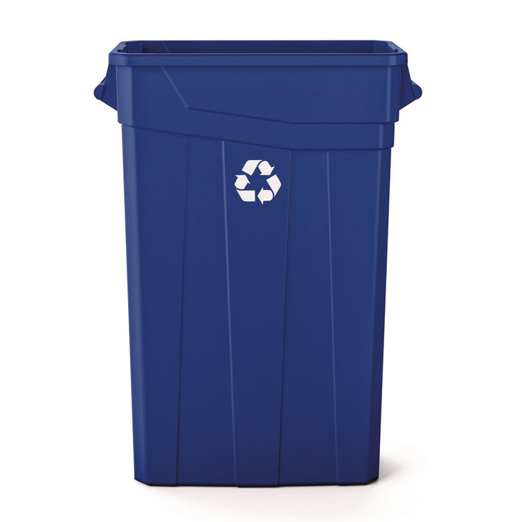 Suncast Commercial 23 Gallon Resin Slim Recycling Trash Can, Plastic, Blue/White (SUATCNH2030BLR)