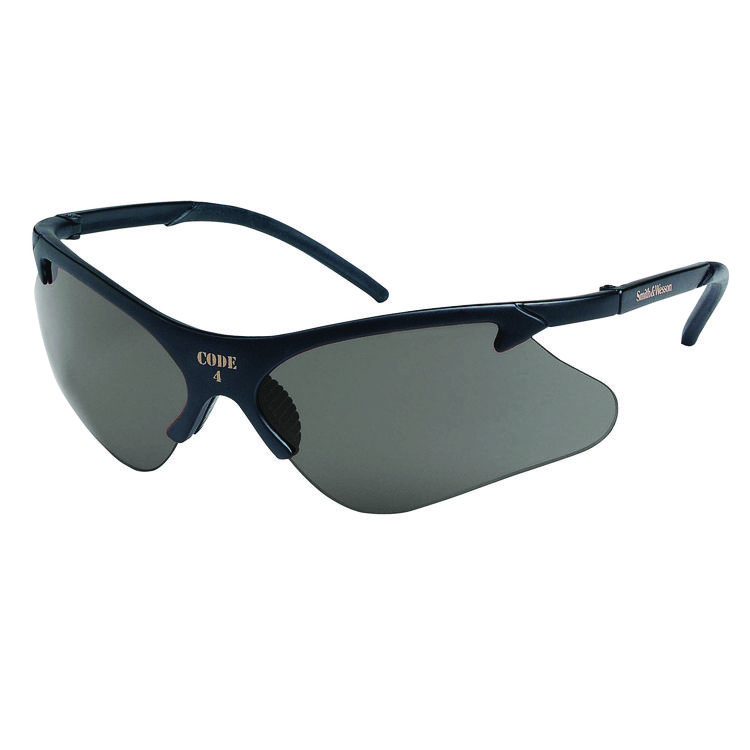 Smith & Wesson Code 4 Safety Glasses, Black Polycarbonate Frame, Smoke Polycarbonate Lens, 12/Box (KCC19836)