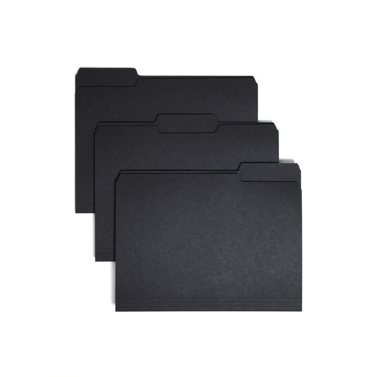 Smead Interior File Folders, 1/3-Cut Tabs: Assorted, Letter Size, 0.75" Expansion, Black/Gray, 100/Box (SMD10243)