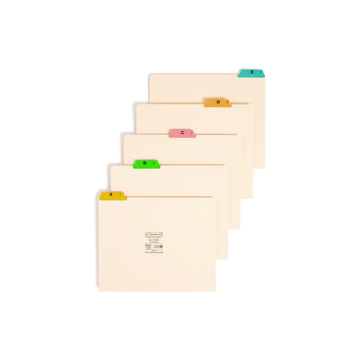 Smead Alphabetic Top Tab Indexed File Guide Set, 1/5-Cut Top Tab, A to Z, 8.5 x 11, Manila, 25/Set (SMD50180)