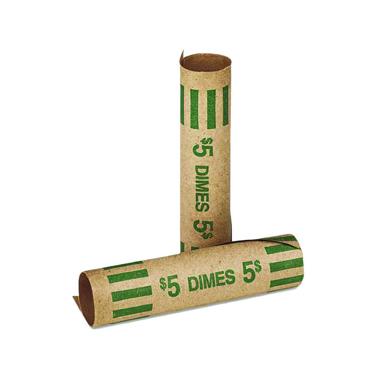CONTROLTEK Gunshell Crimped-End Coin Wrapper, Dimes, $5.00, Kraft/Green, 1,000/Carton (CNK560053)