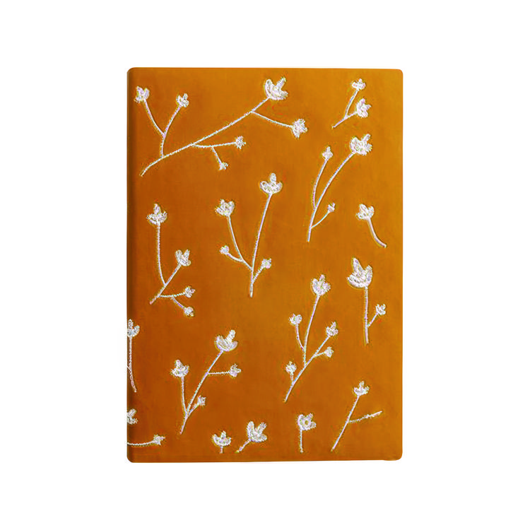 Denik Vegan-Leather Layflat Flexible Cover Journal, Samantha Branches/Leaves, College Rule, Orange/Cream Cover, (72) 8 x 5.5 Sheets (DNKAHBC508L)
