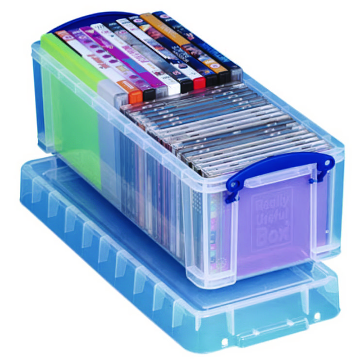 Really Useful Box Snap-Lid CD/DVD Storage Bin, 1.72 gal, 7.13" x 17.25" x 6.25", Clear/Blue (RUA65C)
