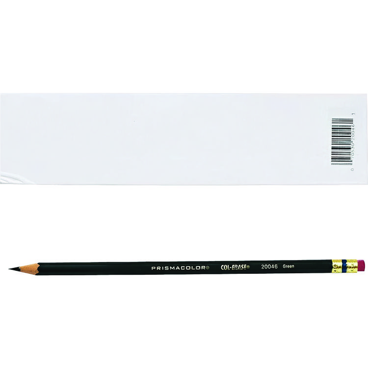 Prismacolor Col-Erase Pencil with Eraser, 0.7 mm, 2B (#1), Green Lead, Green Barrel, Dozen (SAN20046)
