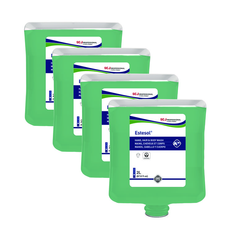 SC Johnson Professional Estesol Hand, Hair and Body Cleaner Manual Cartridge, Rainforest Scent, 2 L, 4/Carton (SJNHAB2LT)