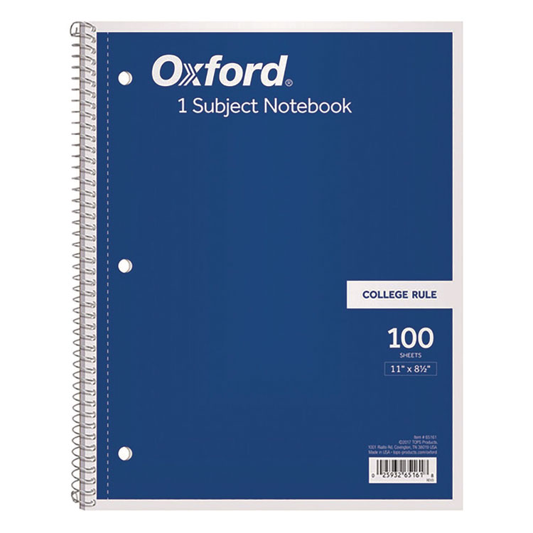 Oxford Coil-Lock Wirebound Notebook, 3-Hole Punched, Medium/College Rule, Randomly Assorted Covers, (100) 11 x 8.5 Sheets (TOP65161)