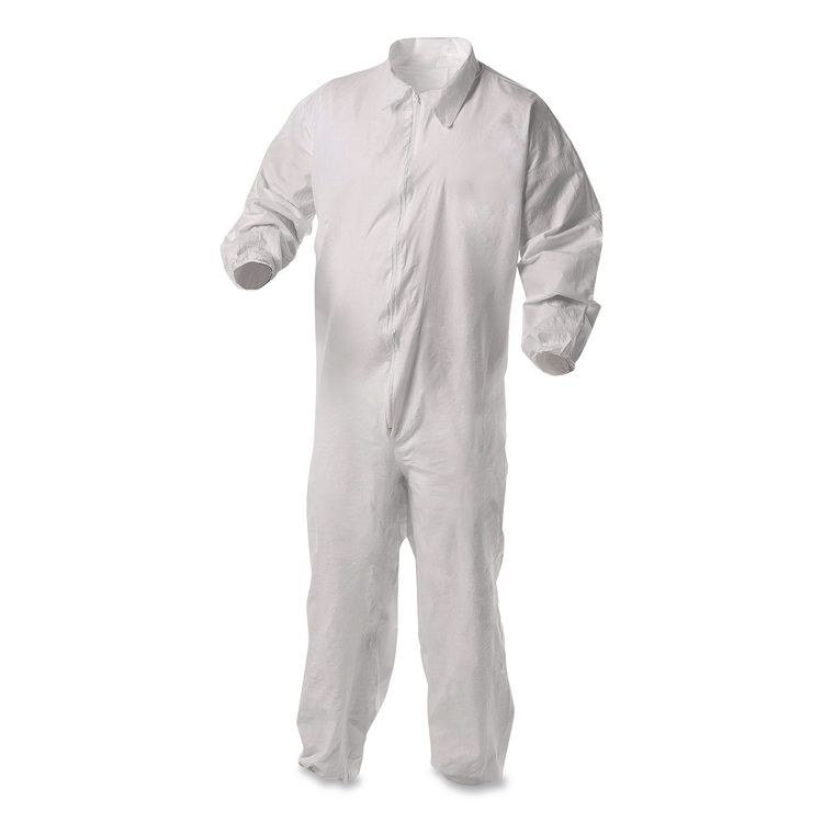 KleenGuard KGA35 Liquid and Particle Protection Coveralls, Elastic Wrist and Ankles, Large, White, 25/Carton (ANS38927)