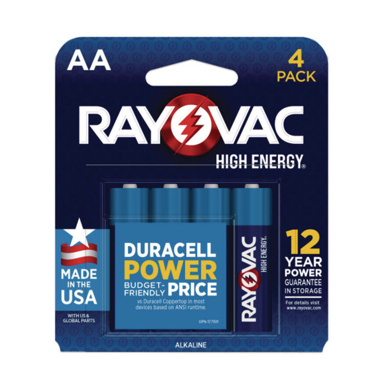 Rayovac High Energy Premium Alkaline AA Batteries, 4/Pack (RAY8154K)