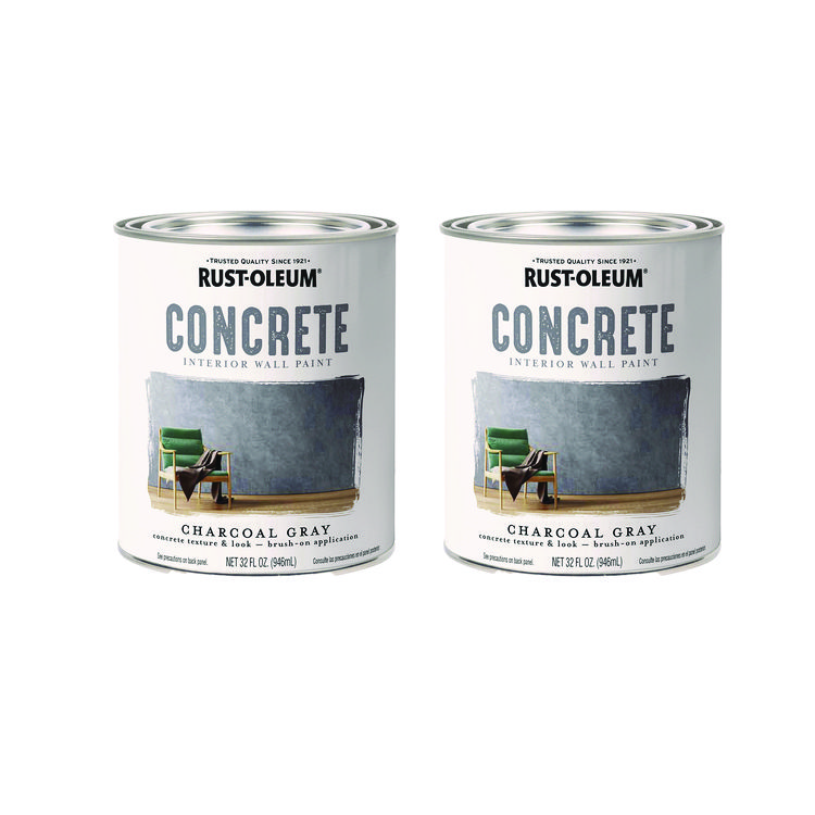 Rust-Oleum Concrete Interior Wall Paint, Flat Charcoal Gray, Quart Can, 2/Carton (RST379906)