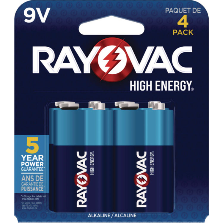 Rayovac High Energy Premium Alkaline 9V Batteries, 4/Pack (RAYA16044TK)