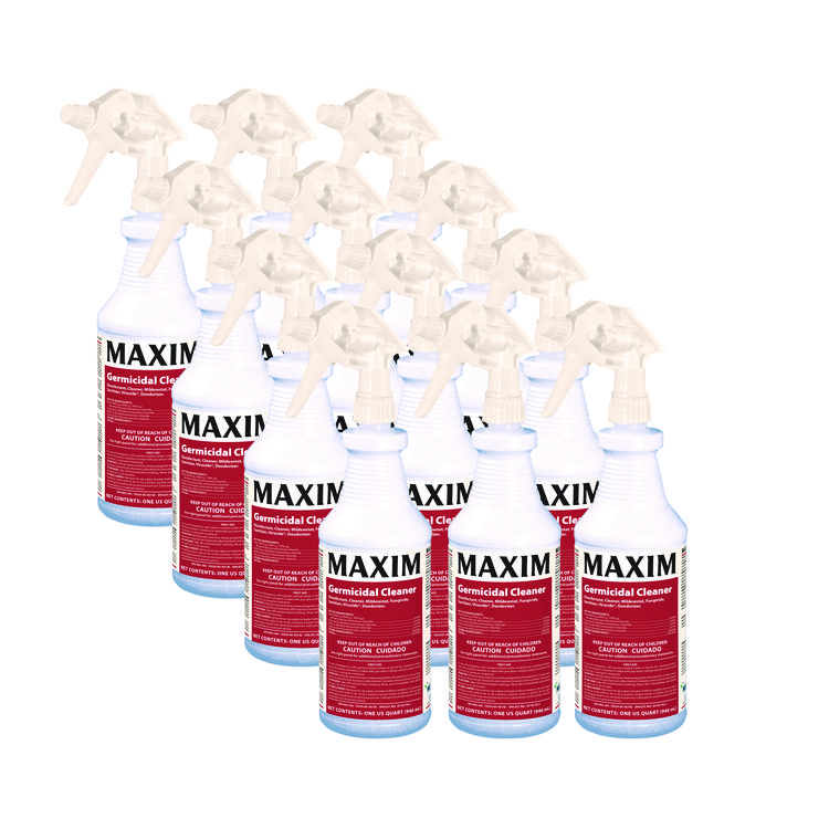 Maxim Germicidal Cleaner, Lemon Scent, 32 oz Bottle, 12 Bottles and 1 Trigger Sprayer/Carton (MLB04100012)