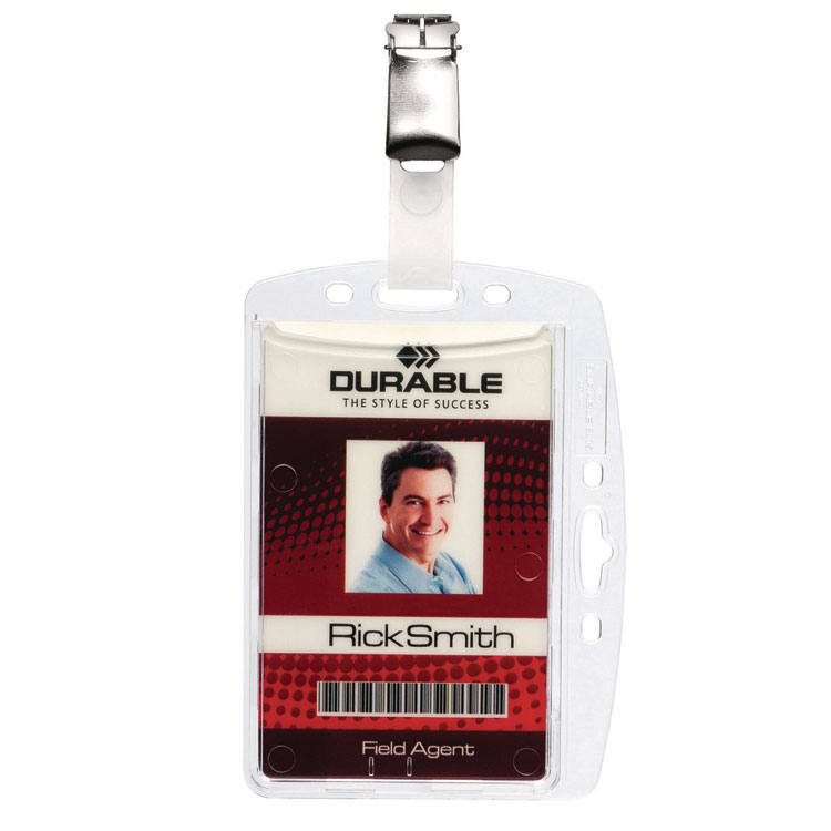 Durable ID/Security Card Holder Set, Vertical/Horizontal, Clip, Clear, 25/Pack (DBL800519)