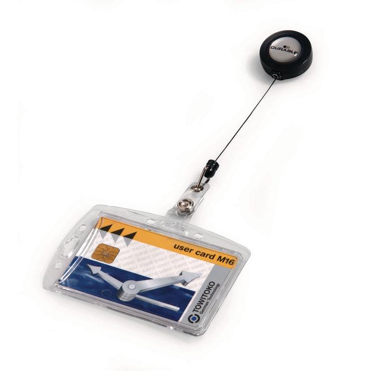Durable ID/Security Card Holder Set, Vertical/Horizontal, Reel, Clear, 10/Pack (DBL801219)