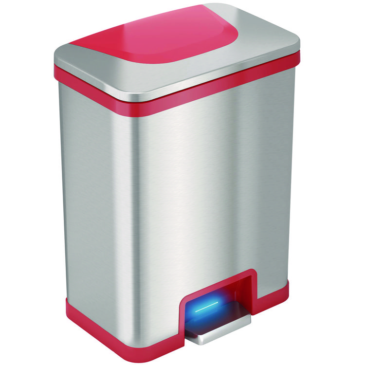 HLS COMMERCIAL Step Pedal-Sensor Trash Can, 13 gal, Plastic/Stainless Steel, Silver/Red (HLMHLS13SR)