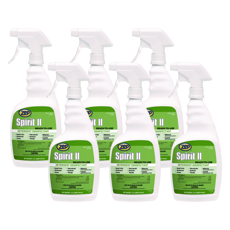 Zep Spirit II Ready-to-Use Disinfectant, Citrus Scent, 32 oz Spray Bottle, 12/Carton (ZPP67909)
