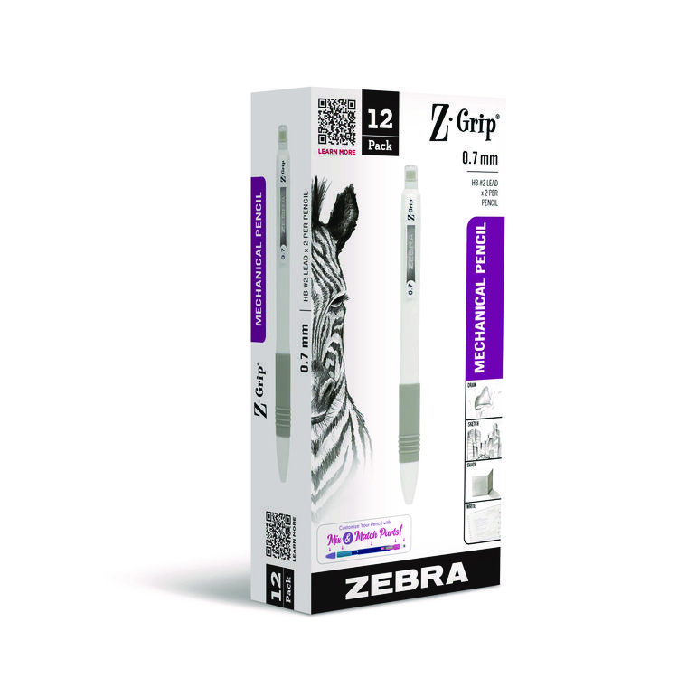 Zebra Z-Grip Plus Mechanical Pencil, 0.7, (#2), Black Lead, White Barrel, Dozen (ZEB50400)
