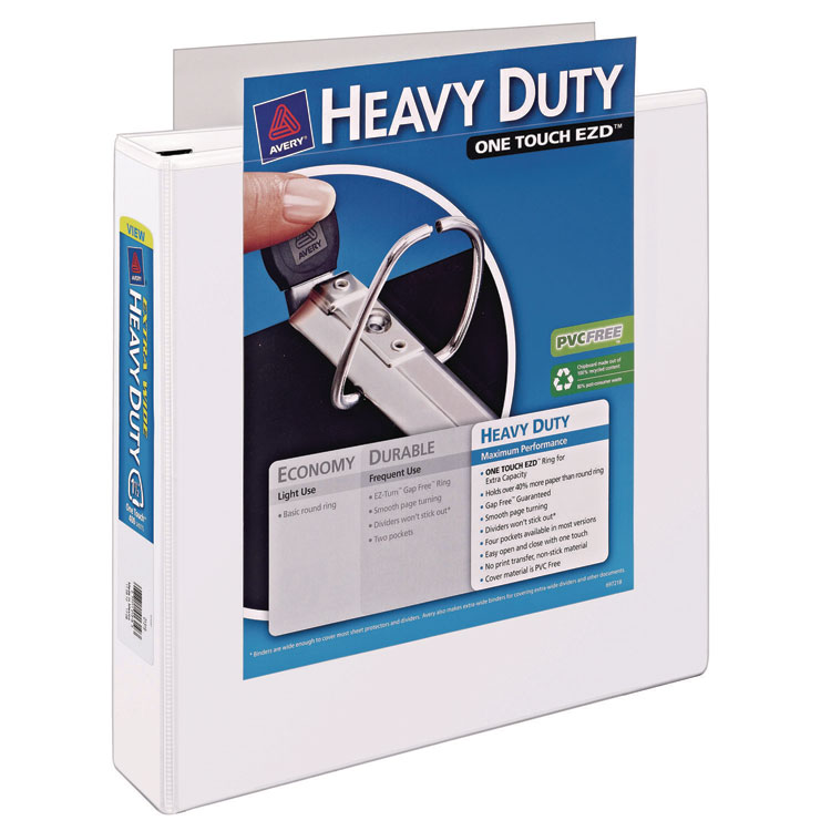 Avery Heavy-Duty View Binder with DuraHinge, One Touch EZD Rings/Extra-Wide Cover, 3 Ring, 1.5" Capacity, 11 x 8.5, White, (1319) (AVE01319)
