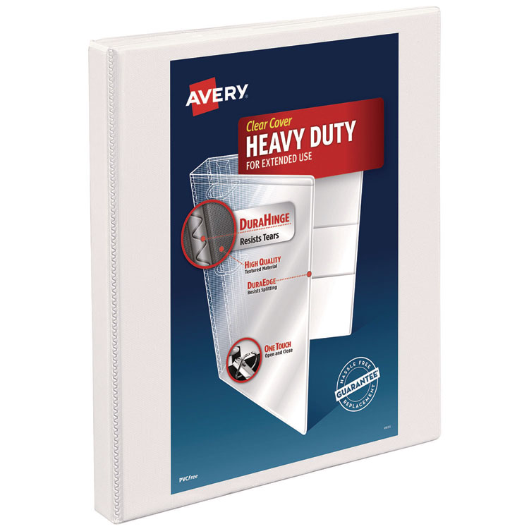 Avery Heavy-Duty Non Stick View Binder with DuraHinge and Slant Rings, 3 Rings, 0.5" Capacity, 11 x 8.5, White, (5234) (AVE05234)
