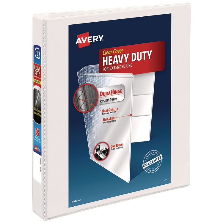 Avery Heavy-Duty Non Stick View Binder with DuraHinge and Slant Rings, 3 Rings, 1" Capacity, 11 x 8.5, White, (5304) (AVE05304)