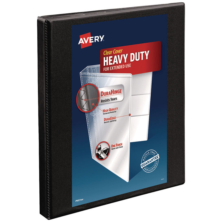 Avery Heavy-Duty Non Stick View Binder with DuraHinge and Slant Rings, 3 Rings, 0.5" Capacity, 11 x 8.5, Black, (5233) (AVE05233)